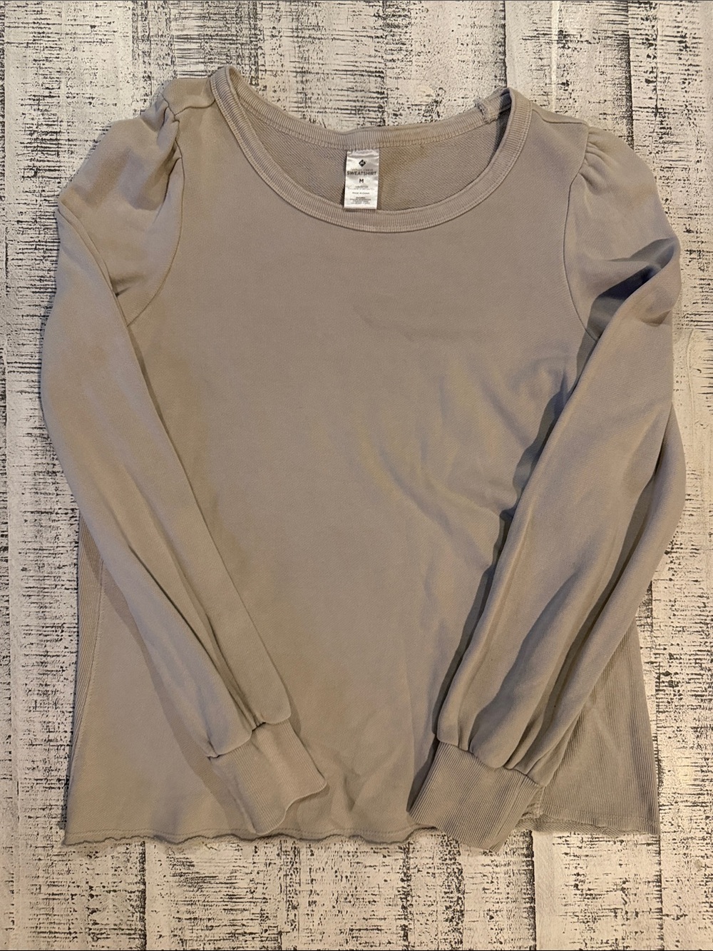 Cute Long Sleeve Puff Shoulder Sweatshirt - Taupe